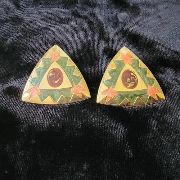 Vintage Triangle Shaped Southwest Motif Pierced Earrings - Picture 1 of 5